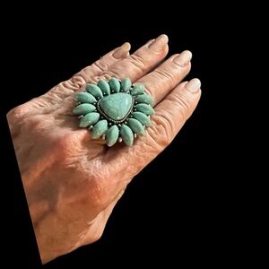 Turquoise Floral Adjustable Fashion Ring